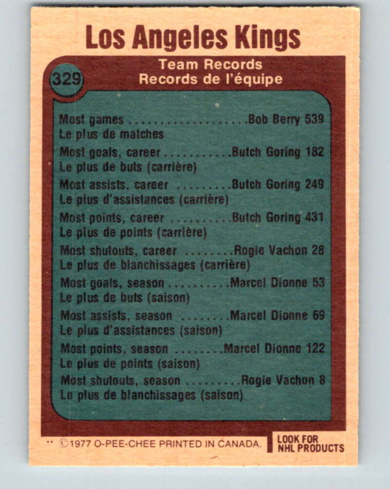 1977-78 O-Pee-Chee #329 Los Angeles Kings Records Los Angeles Kings V15305