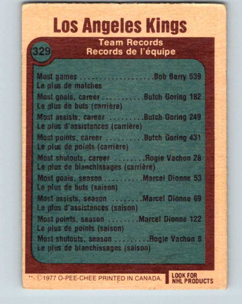 1977-78 O-Pee-Chee #329 Los Angeles Kings Records Los Angeles Kings V15306