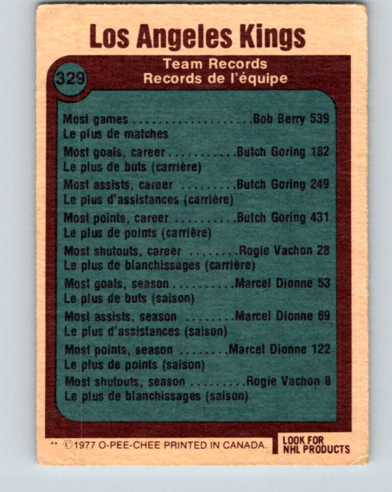 1977-78 O-Pee-Chee #329 Los Angeles Kings Records Los Angeles Kings V15307