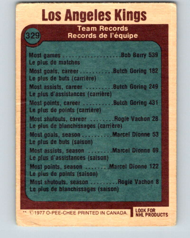 1977-78 O-Pee-Chee #329 Los Angeles Kings Records Los Angeles Kings V15308
