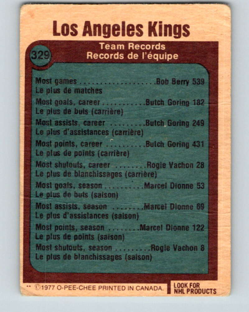 1977-78 O-Pee-Chee #329 Los Angeles Kings Records Los Angeles Kings V15309