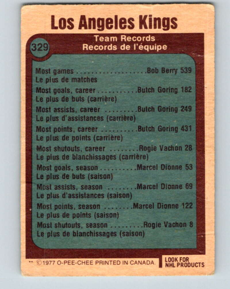 1977-78 O-Pee-Chee #329 Los Angeles Kings Records Los Angeles Kings V15310