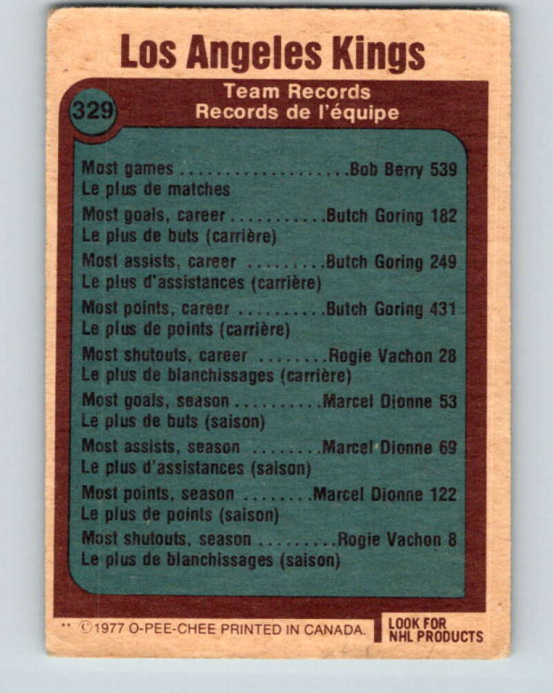 1977-78 O-Pee-Chee #329 Los Angeles Kings Records Los Angeles Kings V15311