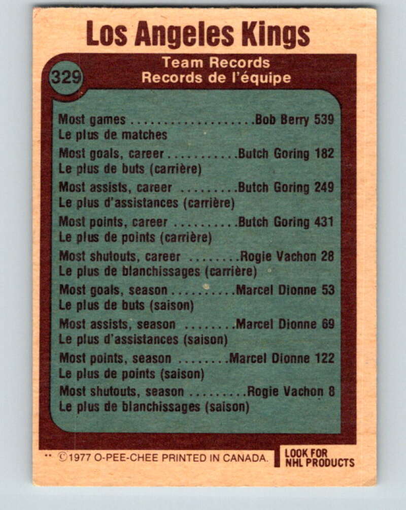 1977-78 O-Pee-Chee #329 Los Angeles Kings Records Los Angeles Kings V15312