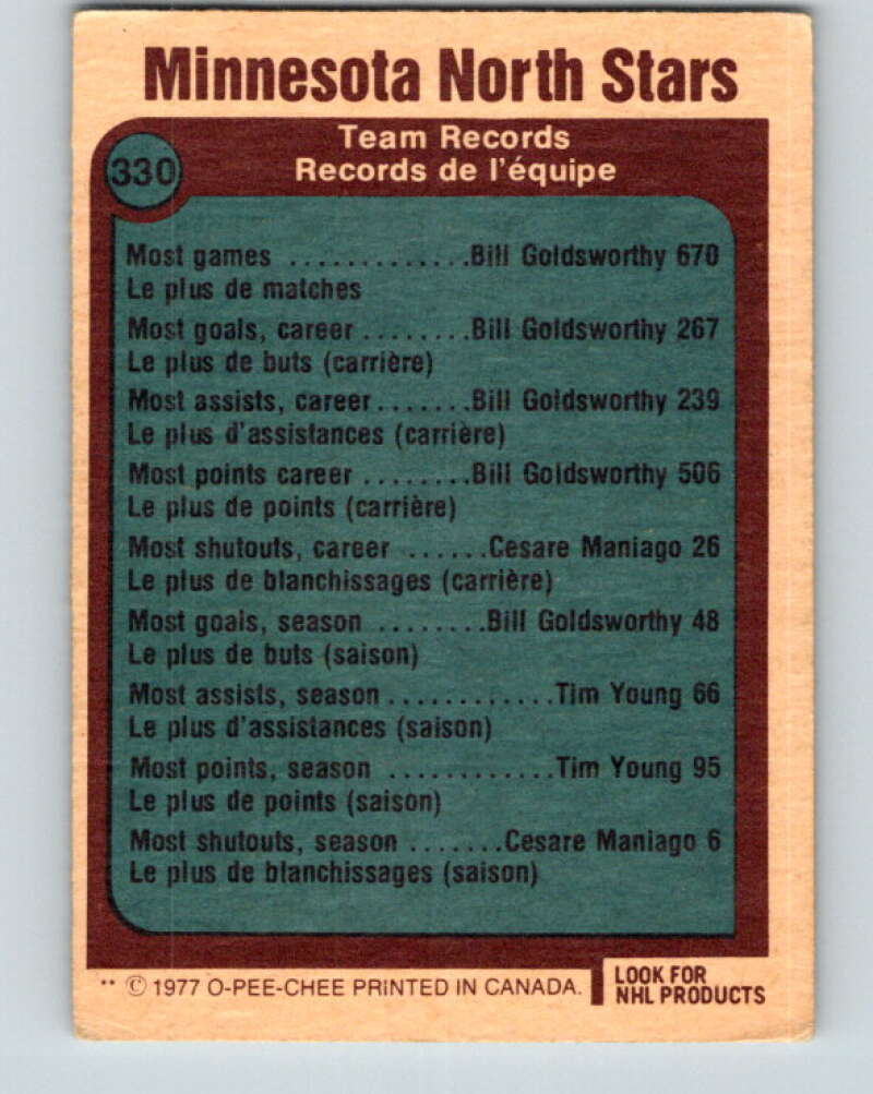 1977-78 O-Pee-Chee #330 Records Minnesota North Stars Minnesota North Stars V15324