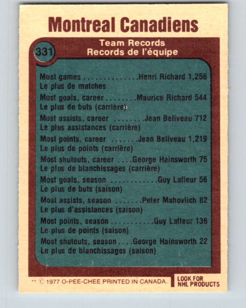 1977-78 O-Pee-Chee #331 Montreal Canadiens Records Montreal Canadiens V15325
