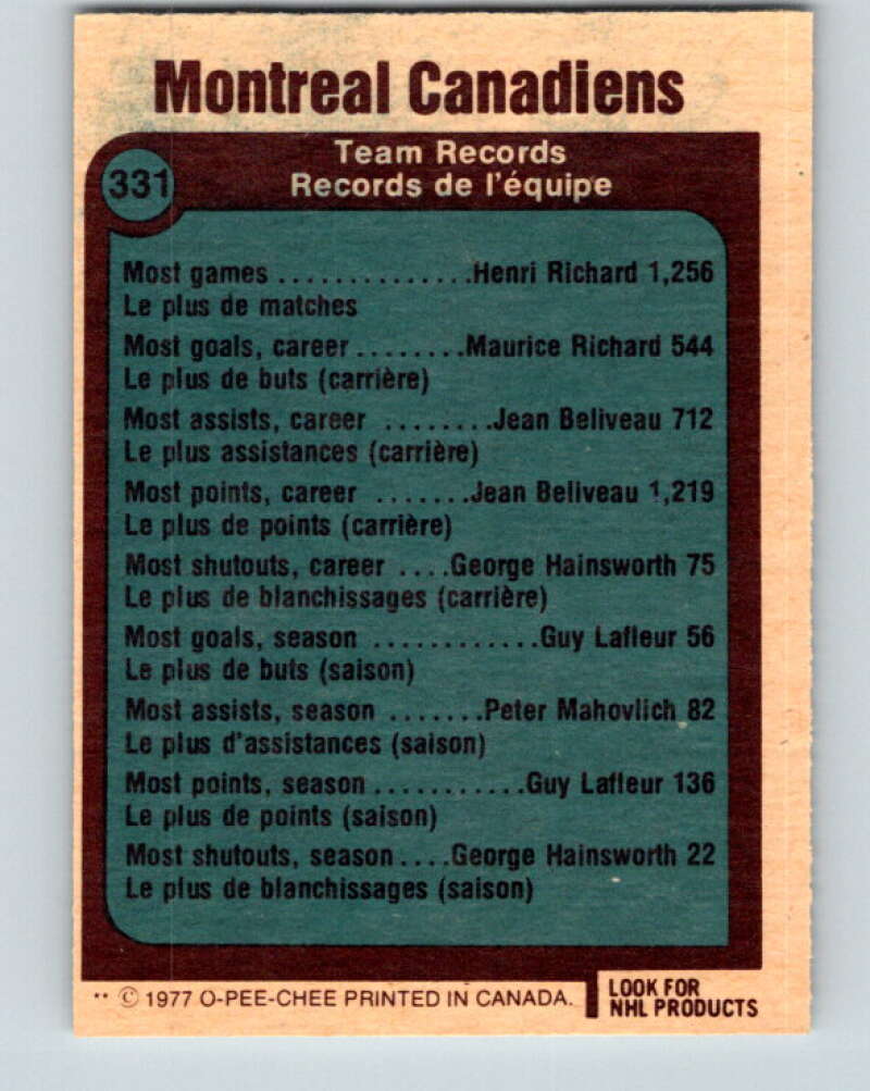 1977-78 O-Pee-Chee #331 Montreal Canadiens Records Montreal Canadiens V15330