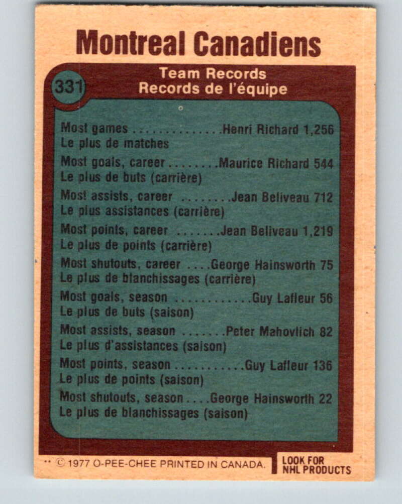 1977-78 O-Pee-Chee #331 Montreal Canadiens Records Montreal Canadiens V15339