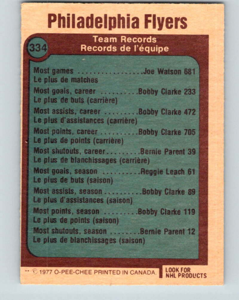 1977-78 O-Pee-Chee #334 Philadelphia Flyers Records Philadelphia Flyers V15358