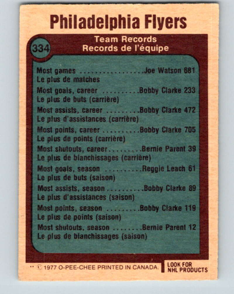 1977-78 O-Pee-Chee #334 Philadelphia Flyers Records Philadelphia Flyers V15359