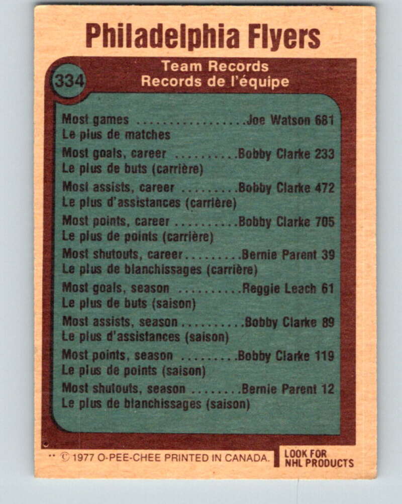 1977-78 O-Pee-Chee #334 Philadelphia Flyers Records Philadelphia Flyers V15360