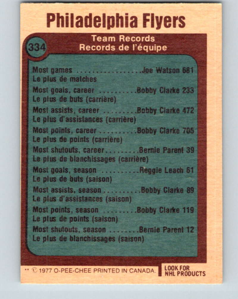 1977-78 O-Pee-Chee #334 Philadelphia Flyers Records Philadelphia Flyers V15361
