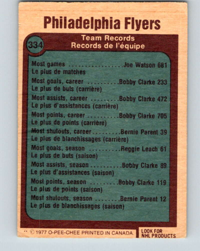 1977-78 O-Pee-Chee #334 Philadelphia Flyers Records Philadelphia Flyers V15364
