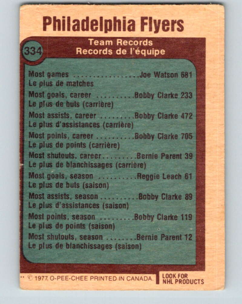 1977-78 O-Pee-Chee #334 Philadelphia Flyers Records Philadelphia Flyers V15365