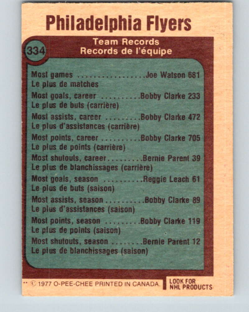 1977-78 O-Pee-Chee #334 Philadelphia Flyers Records Philadelphia Flyers V15367