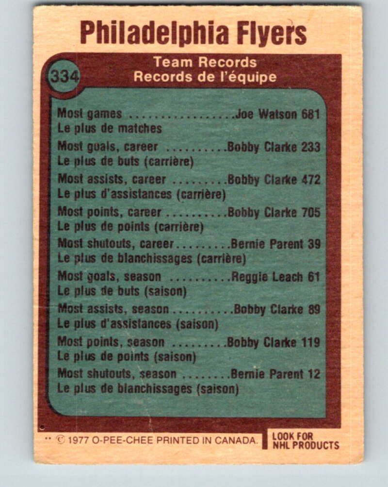 1977-78 O-Pee-Chee #334 Philadelphia Flyers Records Philadelphia Flyers V15368