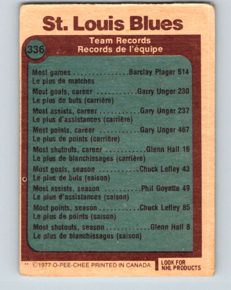 1977-78 O-Pee-Chee #336 St. Louis Blues Records St. Louis Blues V15380