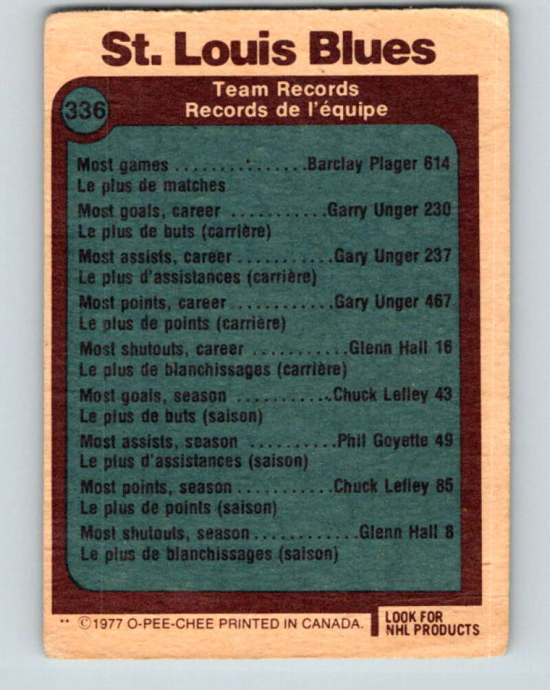 1977-78 O-Pee-Chee #336 St. Louis Blues Records St. Louis Blues V15381
