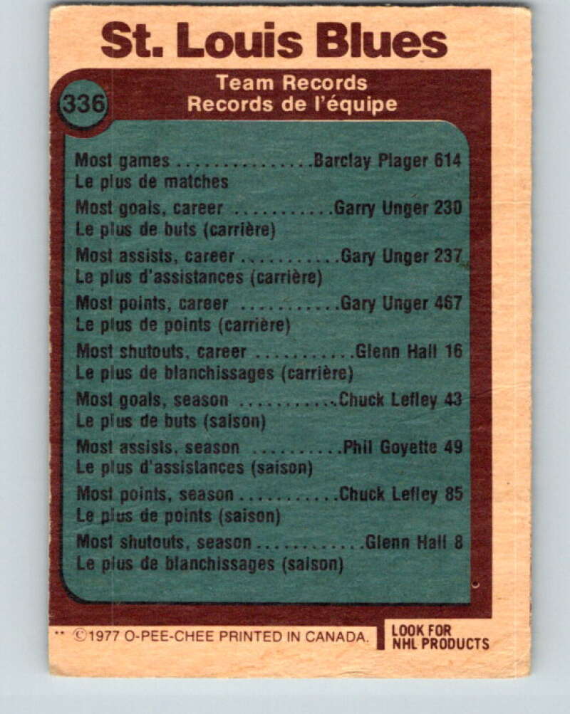 1977-78 O-Pee-Chee #336 St. Louis Blues Records St. Louis Blues V15383