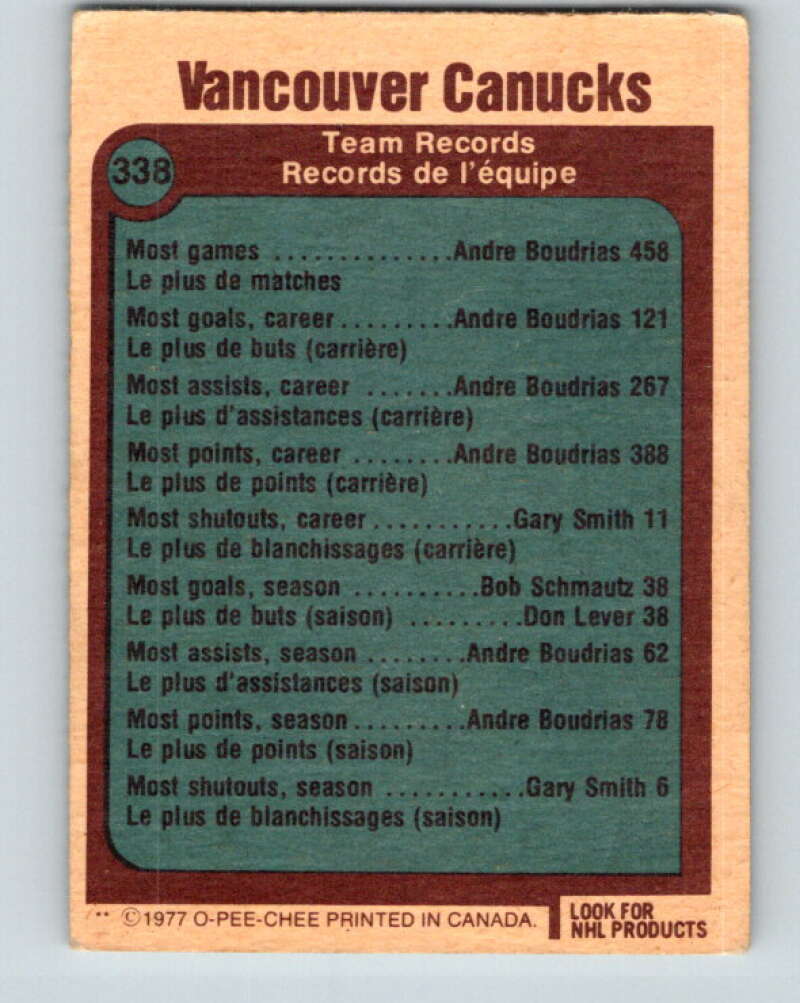 1977-78 O-Pee-Chee #338 Vancouver Canucks Records Vancouver Canucks V15390