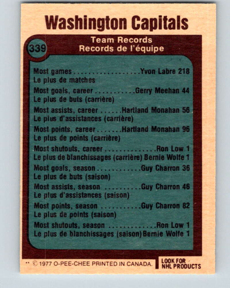 1977-78 O-Pee-Chee #339 Washington Capitals Records Washington Capitals V15393
