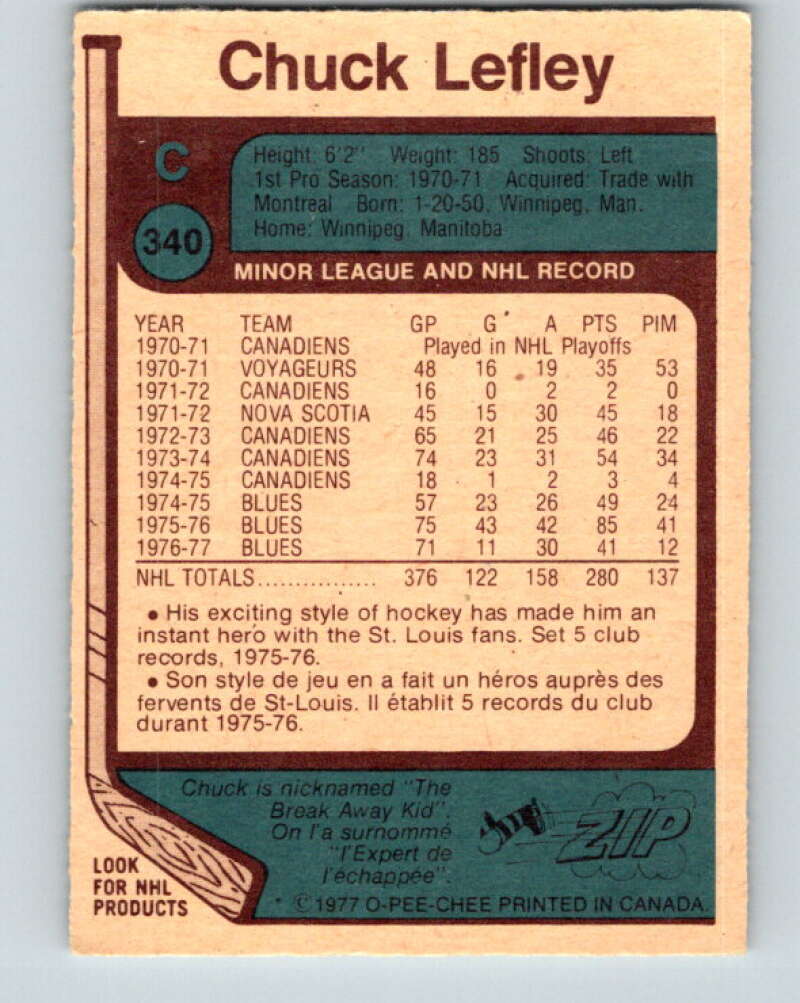 1977-78 O-Pee-Chee #340 Chuck Lefley St. Louis Blues V15404