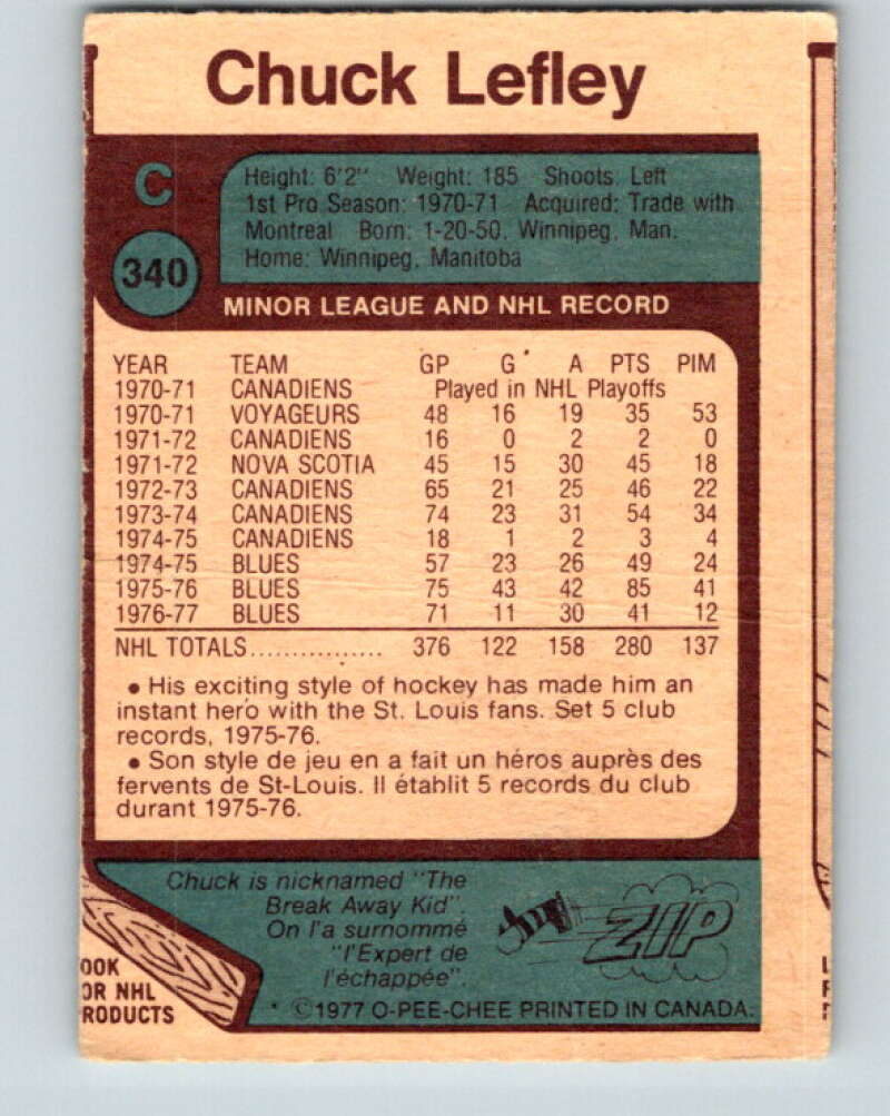 1977-78 O-Pee-Chee #340 Chuck Lefley St. Louis Blues V15406