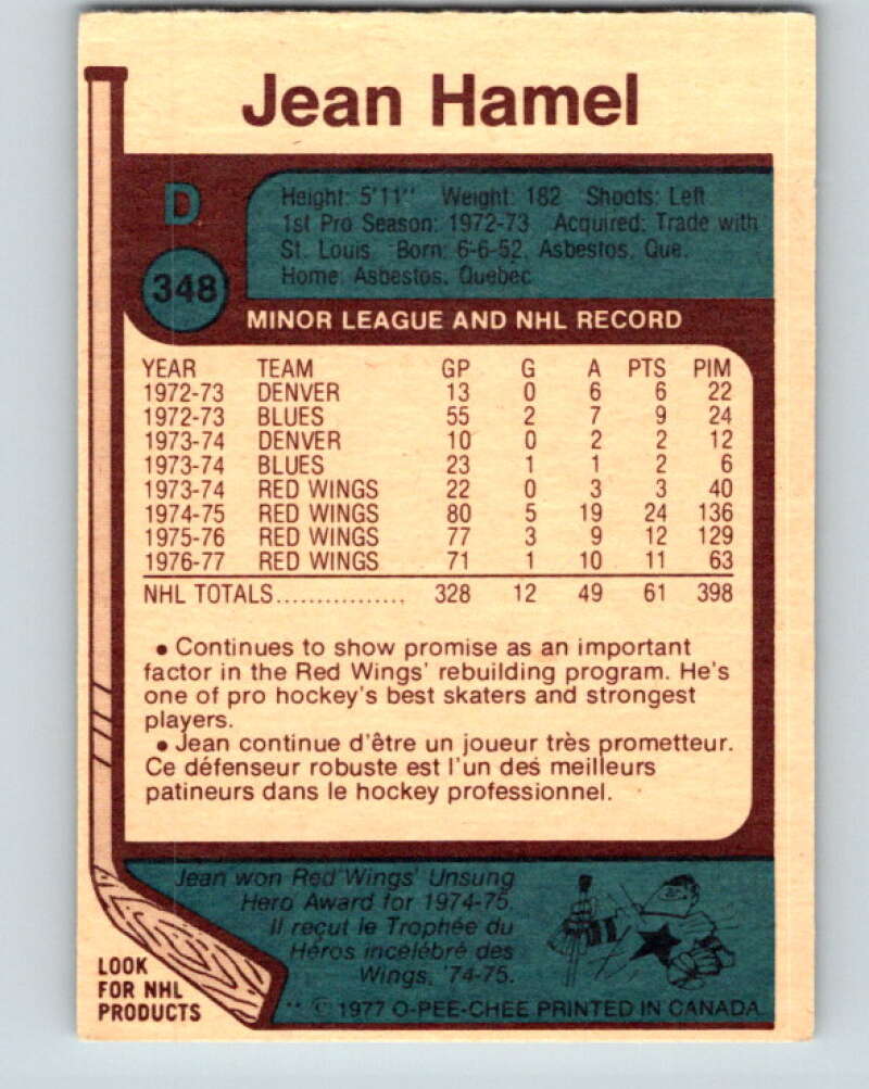 1977-78 O-Pee-Chee #348 Jean Hamel Detroit Red Wings V15458