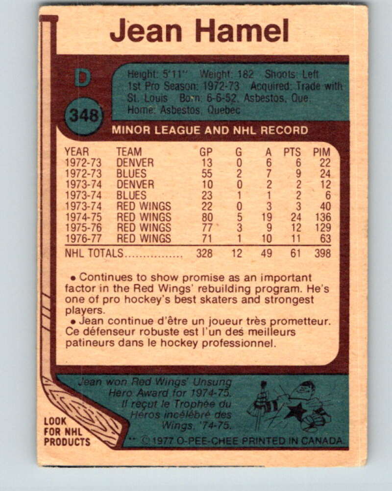 1977-78 O-Pee-Chee #348 Jean Hamel Detroit Red Wings V15463