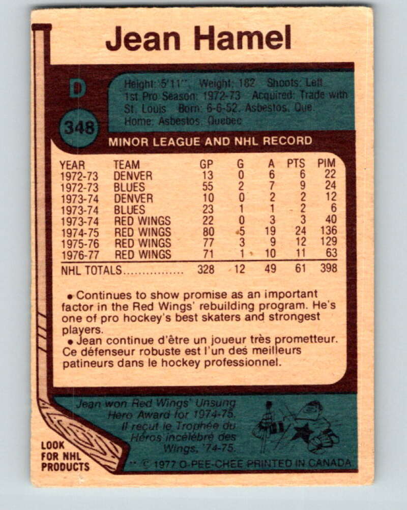 1977-78 O-Pee-Chee #348 Jean Hamel Detroit Red Wings V15464