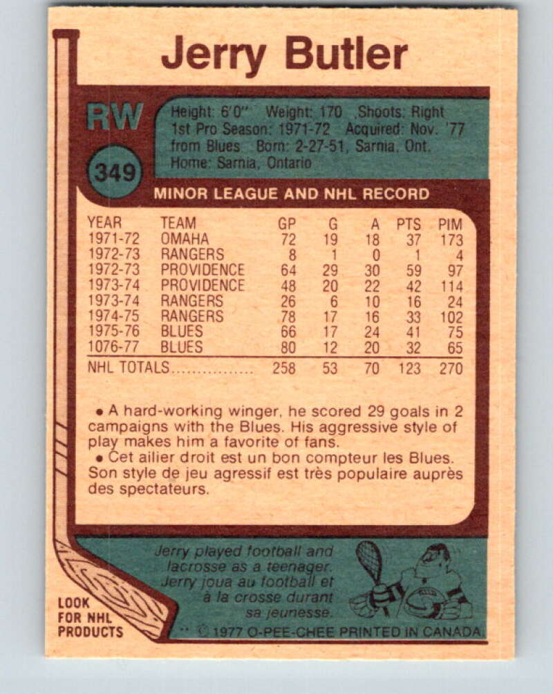 1977-78 O-Pee-Chee #349 Jerry Butler Toronto Maple Leafs V15468