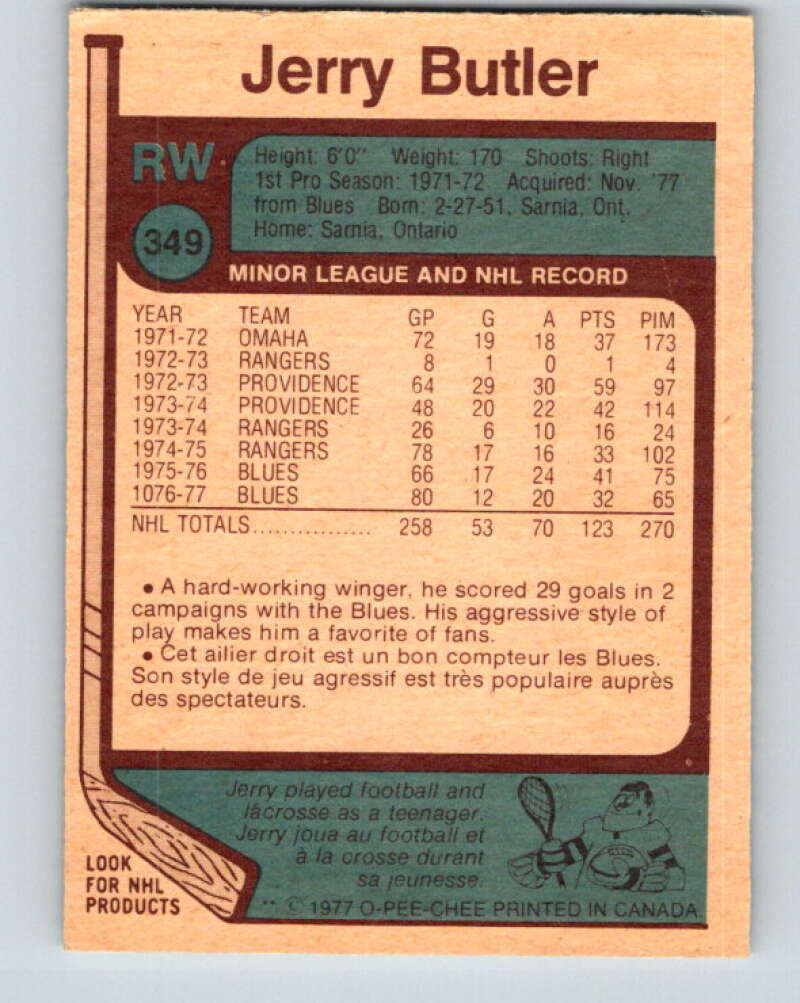1977-78 O-Pee-Chee #349 Jerry Butler Toronto Maple Leafs V15469