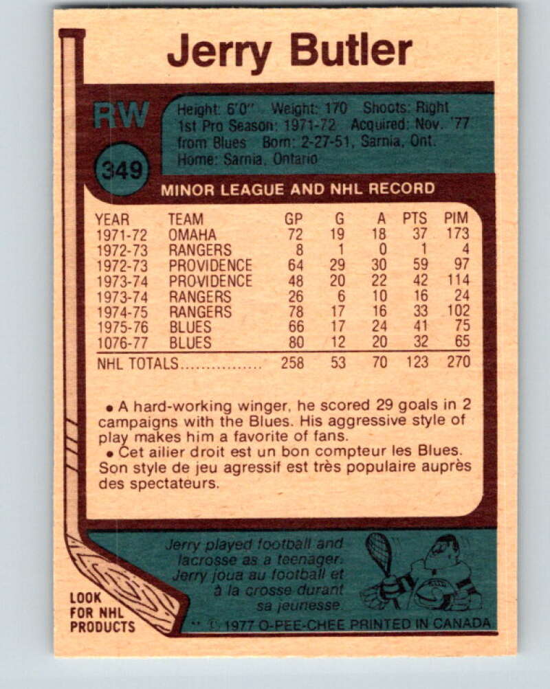 1977-78 O-Pee-Chee #349 Jerry Butler Toronto Maple Leafs V15470