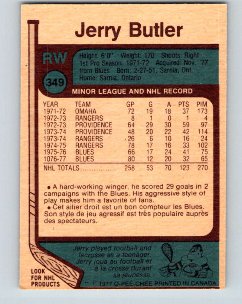 1977-78 O-Pee-Chee #349 Jerry Butler Toronto Maple Leafs V15471