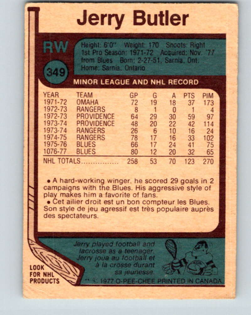 1977-78 O-Pee-Chee #349 Jerry Butler Toronto Maple Leafs V15473