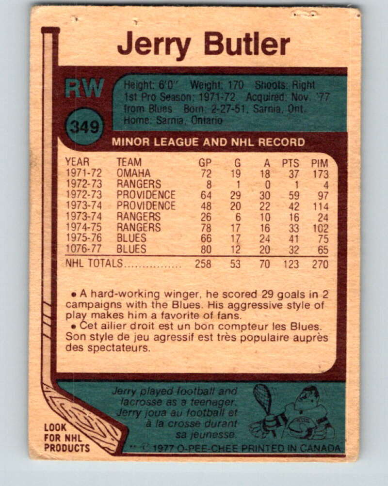 1977-78 O-Pee-Chee #349 Jerry Butler Toronto Maple Leafs V15475