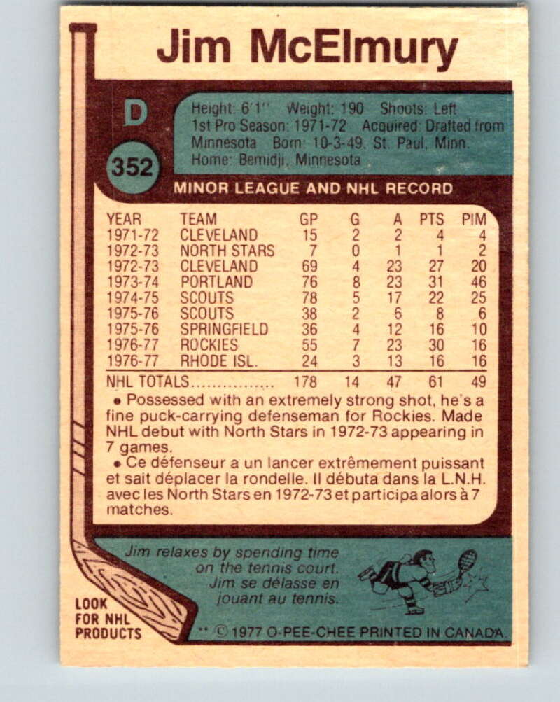 1977-78 O-Pee-Chee #352 Jim McElmury Colorado Rockies V15488