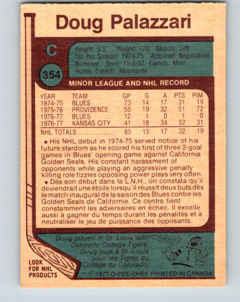1977-78 O-Pee-Chee #354 Doug Palazzari RC Rookie St. Louis Blues V15512