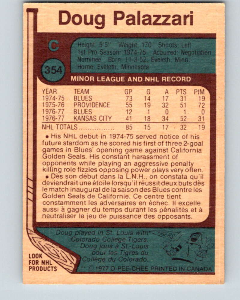 1977-78 O-Pee-Chee #354 Doug Palazzari RC Rookie St. Louis Blues V15514