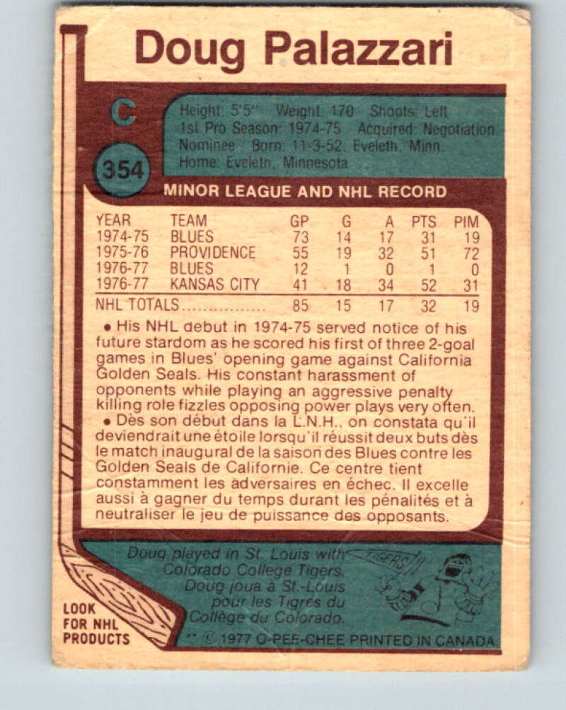 1977-78 O-Pee-Chee #354 Doug Palazzari RC Rookie St. Louis Blues V15517
