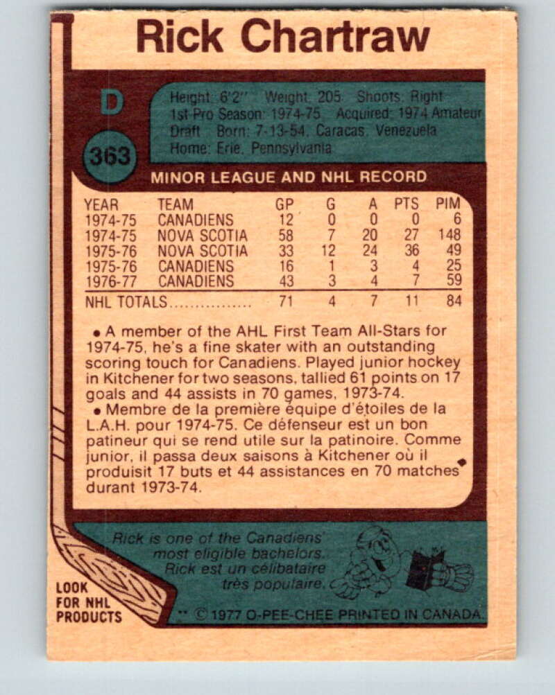 1977-78 O-Pee-Chee #363 Rick Chartraw Montreal Canadiens V15582
