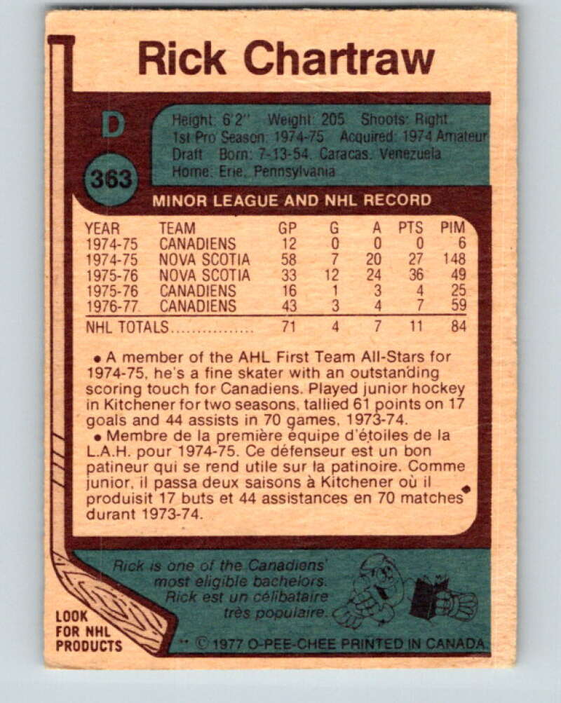 1977-78 O-Pee-Chee #363 Rick Chartraw Montreal Canadiens V15583