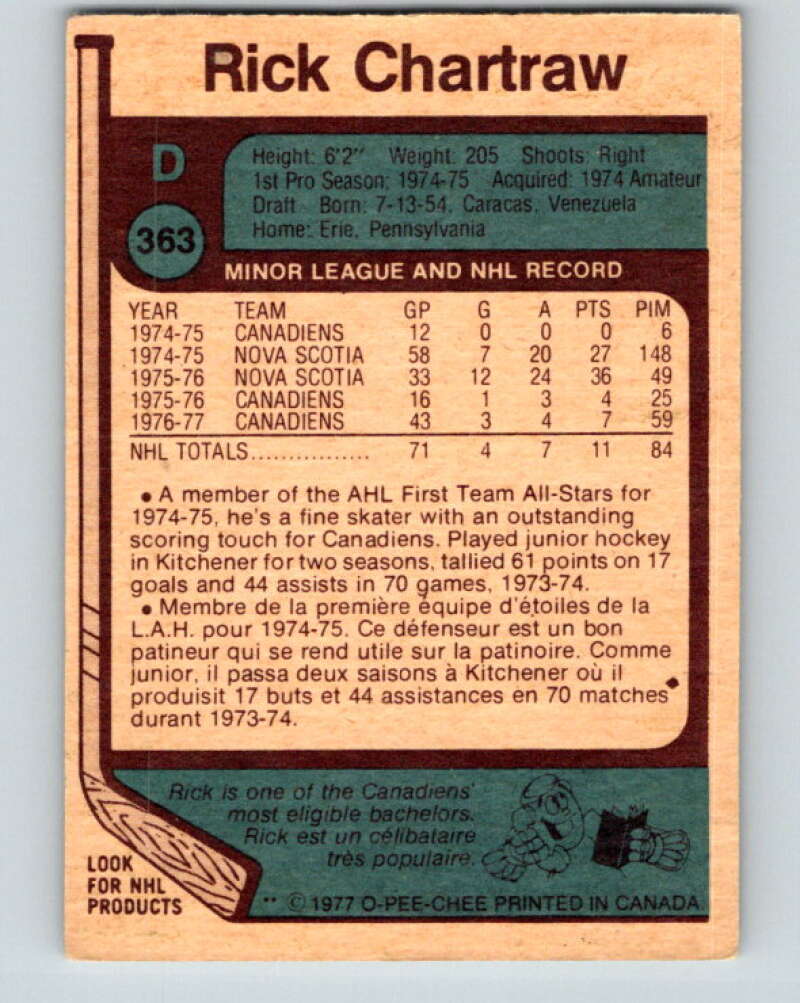 1977-78 O-Pee-Chee #363 Rick Chartraw Montreal Canadiens V15589