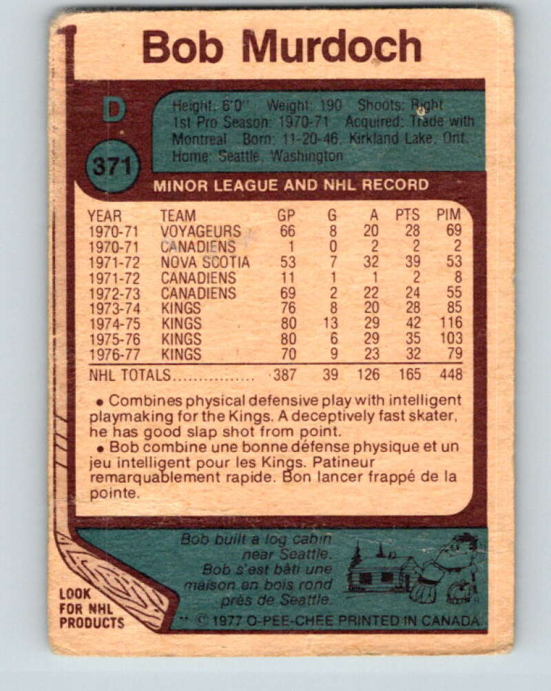 1977-78 O-Pee-Chee #371 Bob Murdoch Los Angeles Kings V15651