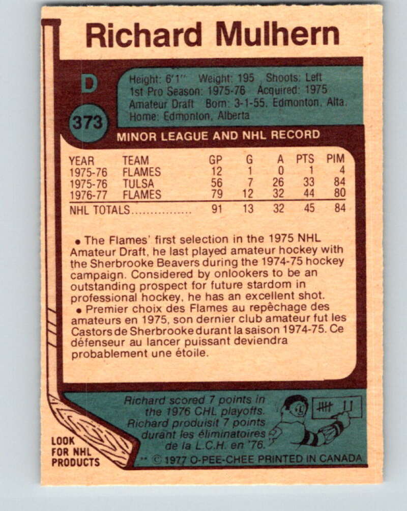 1977-78 O-Pee-Chee #373 Richard Mulhern Atlanta Flames V15664