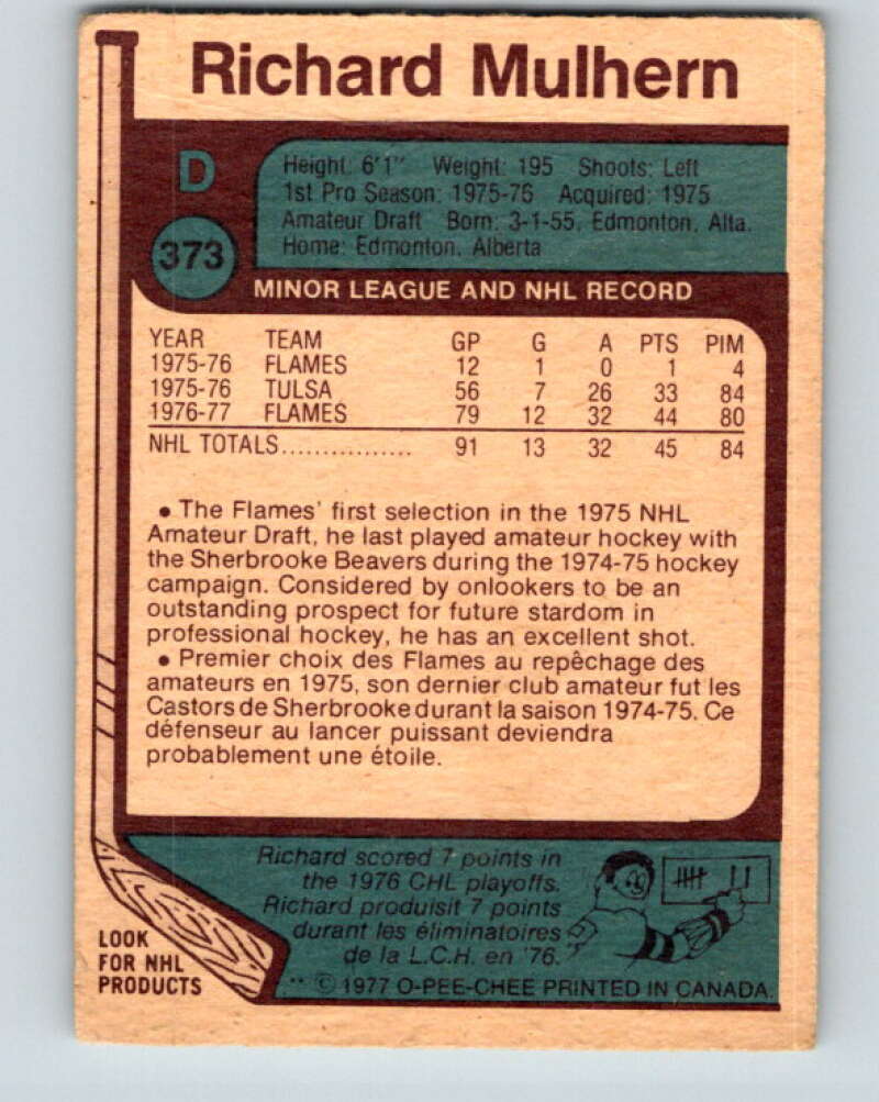 1977-78 O-Pee-Chee #373 Richard Mulhern Atlanta Flames V15667