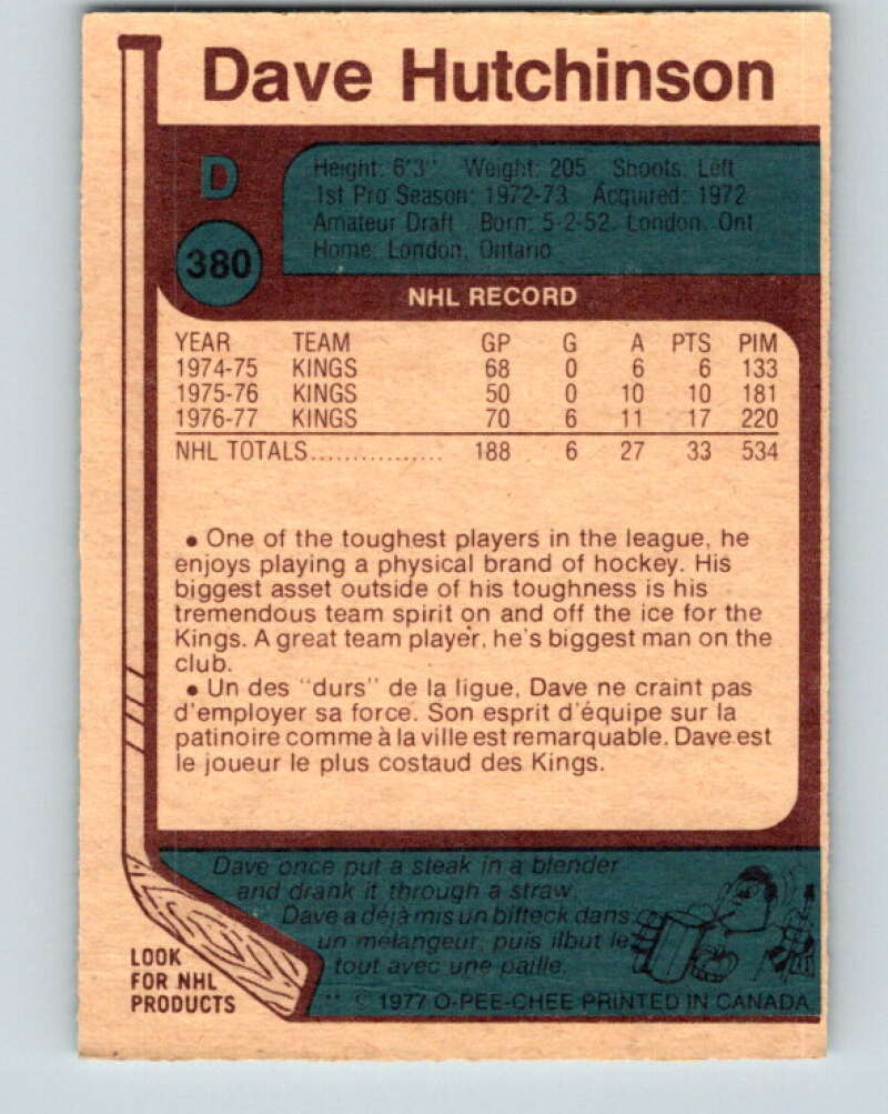 1977-78 O-Pee-Chee #380 Dave Hutchison Los Angeles Kings V15709