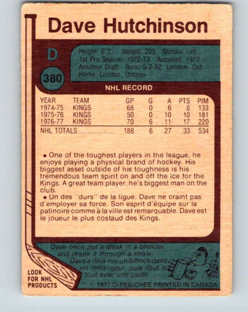 1977-78 O-Pee-Chee #380 Dave Hutchison Los Angeles Kings V15710