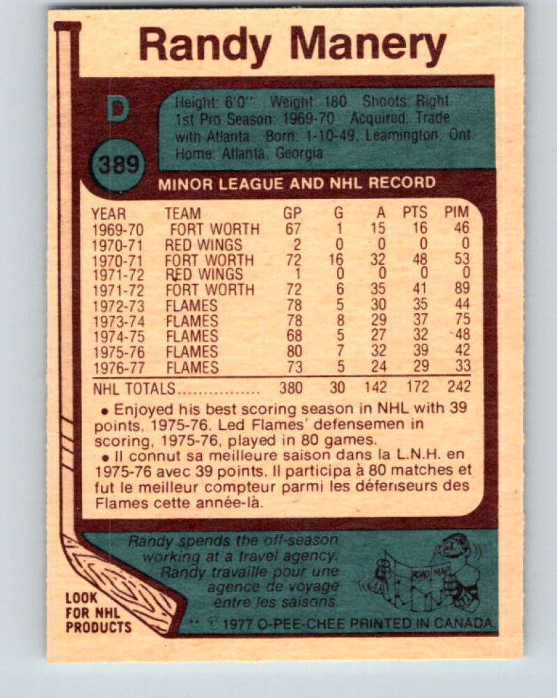 1977-78 O-Pee-Chee #389 Randy Manery Los Angeles Kings V15774
