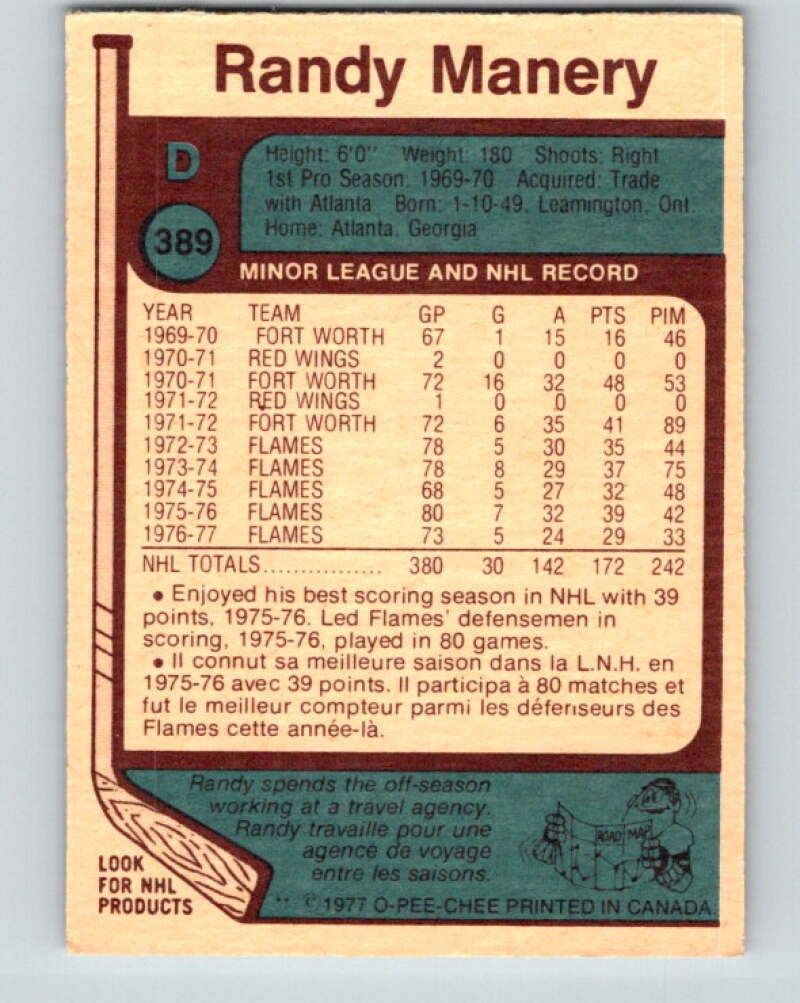 1977-78 O-Pee-Chee #389 Randy Manery Los Angeles Kings V15777